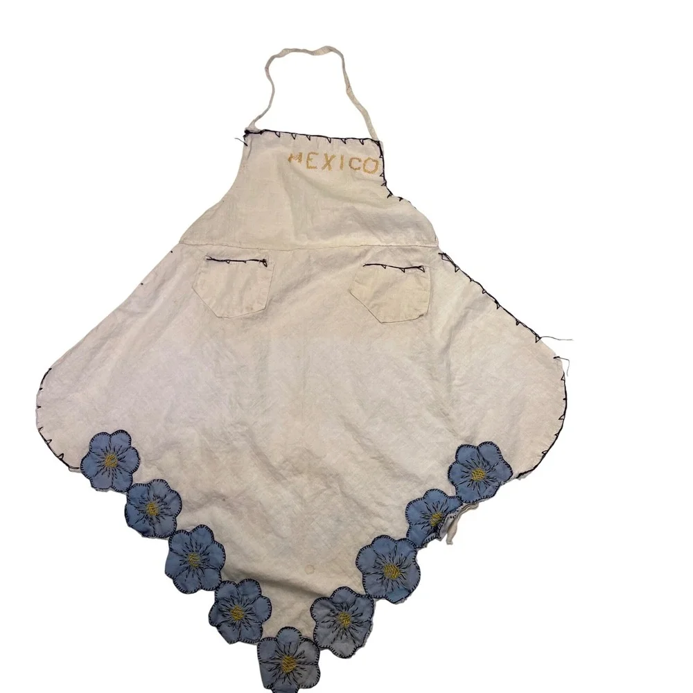 Vintage Mexico‎ Souvenir Apron Embroidered Floral Design Kitchen Decor